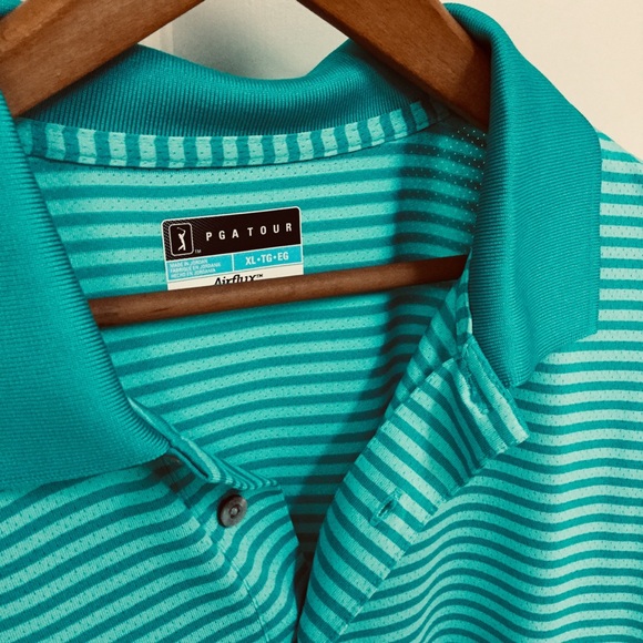 PGA TOUR Men’s sz X Large Polo Golf Shirt Shirt Sleeves Stripes Green Blue - Picture 2 of 9